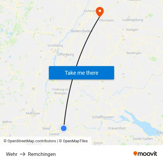 Wehr to Remchingen map