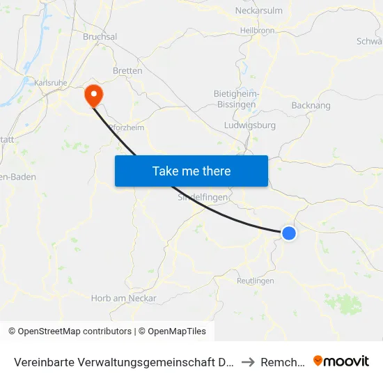 Vereinbarte Verwaltungsgemeinschaft Der Stadt Nürtingen to Remchingen map