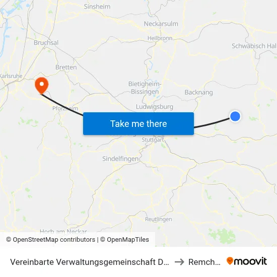 Vereinbarte Verwaltungsgemeinschaft Der Stadt Welzheim to Remchingen map