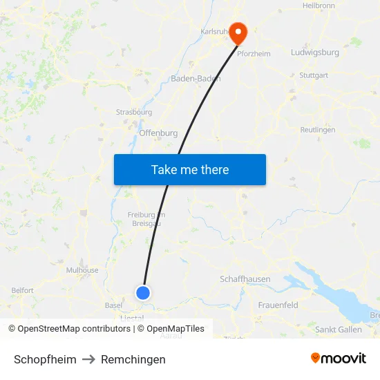 Schopfheim to Remchingen map