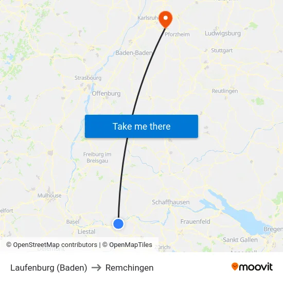 Laufenburg (Baden) to Remchingen map