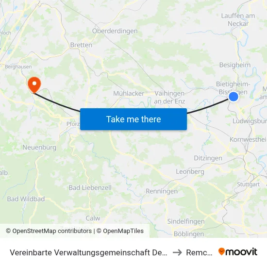 Vereinbarte Verwaltungsgemeinschaft Der Stadt Bietigheim-Bissingen to Remchingen map
