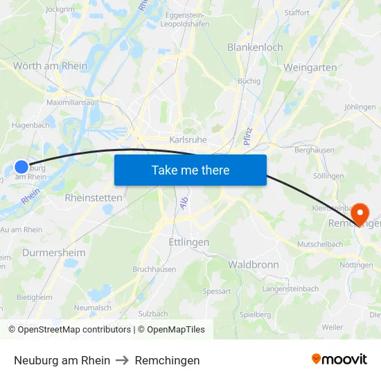Neuburg am Rhein to Remchingen map