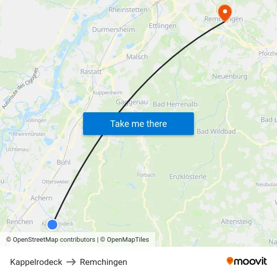 Kappelrodeck to Remchingen map