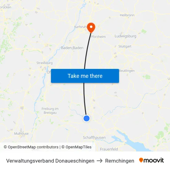 Verwaltungsverband Donaueschingen to Remchingen map
