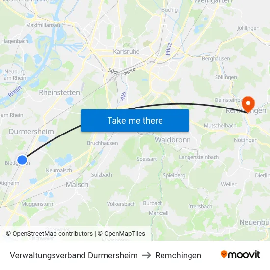 Verwaltungsverband Durmersheim to Remchingen map