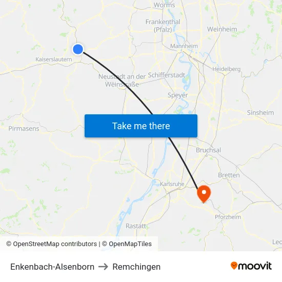 Enkenbach-Alsenborn to Remchingen map