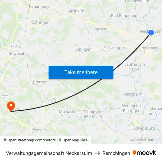Verwaltungsgemeinschaft Neckarsulm to Remchingen map