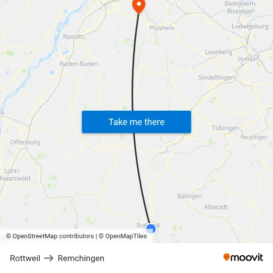 Rottweil to Remchingen map