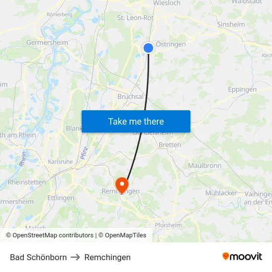 Bad Schönborn to Remchingen map