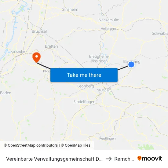 Vereinbarte Verwaltungsgemeinschaft Der Stadt Backnang to Remchingen map