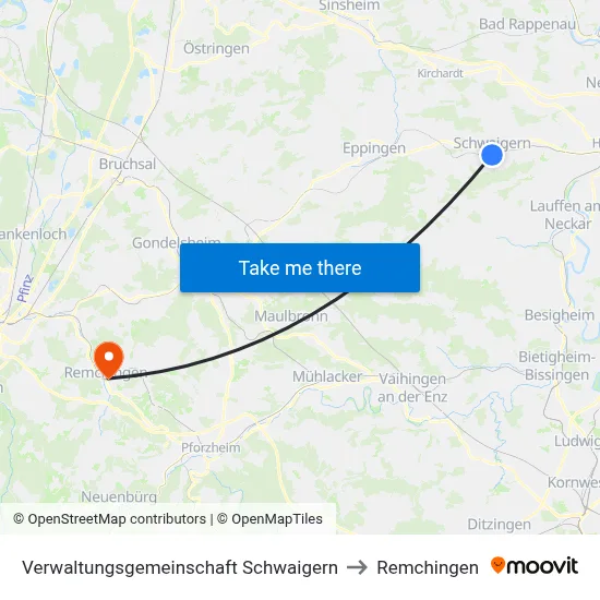 Verwaltungsgemeinschaft Schwaigern to Remchingen map