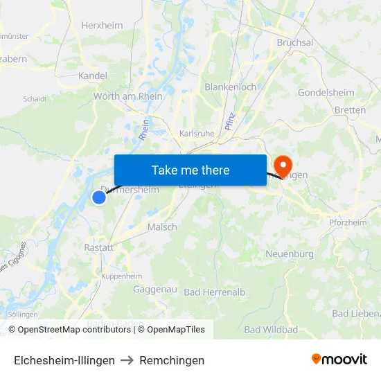 Elchesheim-Illingen to Remchingen map