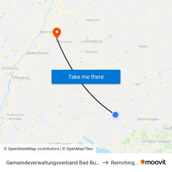 Gemeindeverwaltungsverband Bad Buchau to Remchingen map