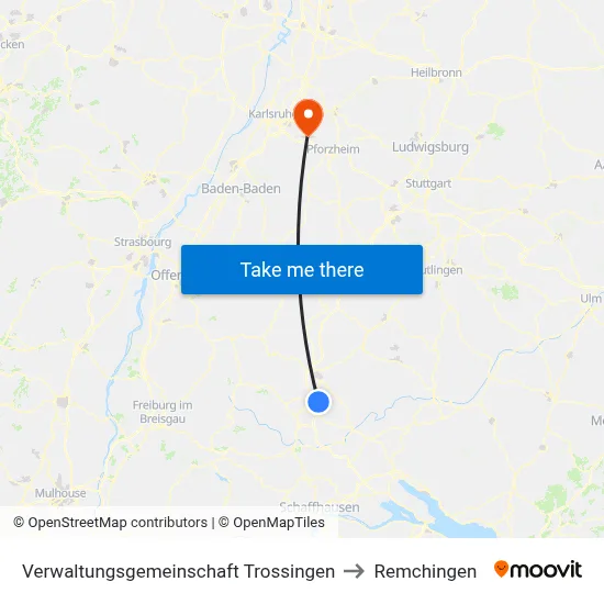 Verwaltungsgemeinschaft Trossingen to Remchingen map