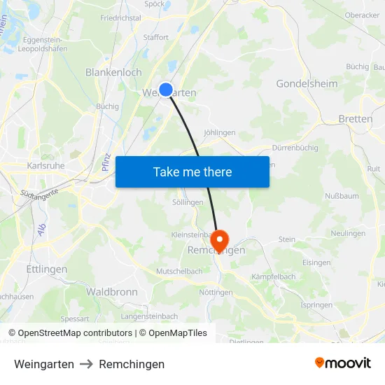 Weingarten to Remchingen map