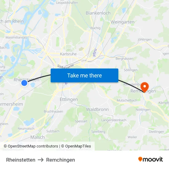 Rheinstetten to Remchingen map