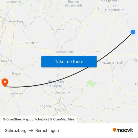 Schrozberg to Remchingen map