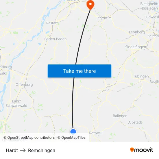 Hardt to Remchingen map