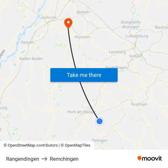 Rangendingen to Remchingen map