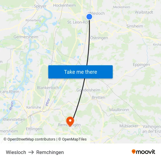 Wiesloch to Remchingen map