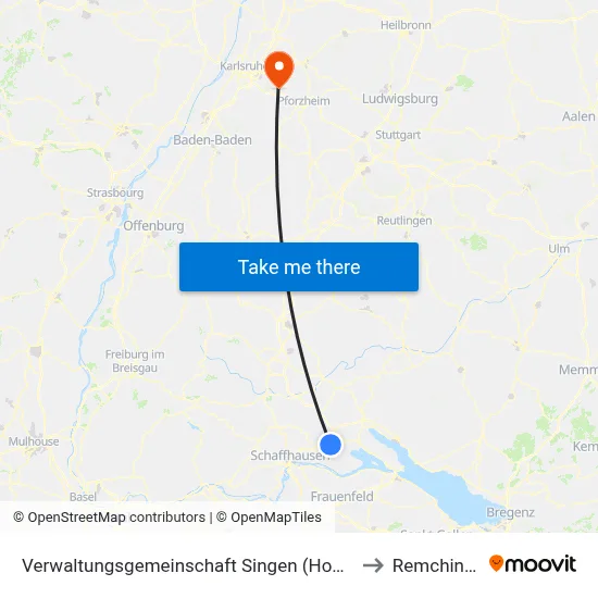 Verwaltungsgemeinschaft Singen (Hohentwiel) to Remchingen map