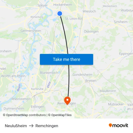 Neulußheim to Remchingen map