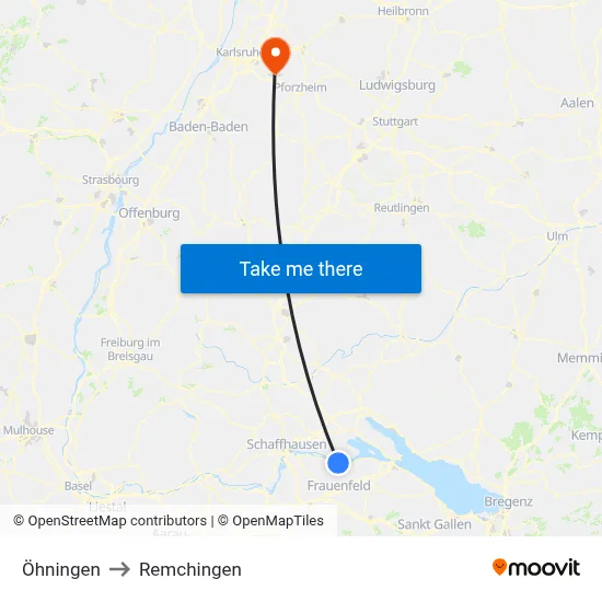 Öhningen to Remchingen map