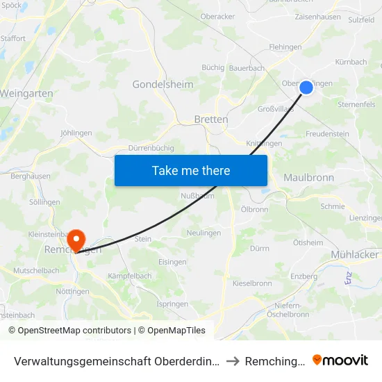 Verwaltungsgemeinschaft Oberderdingen to Remchingen map
