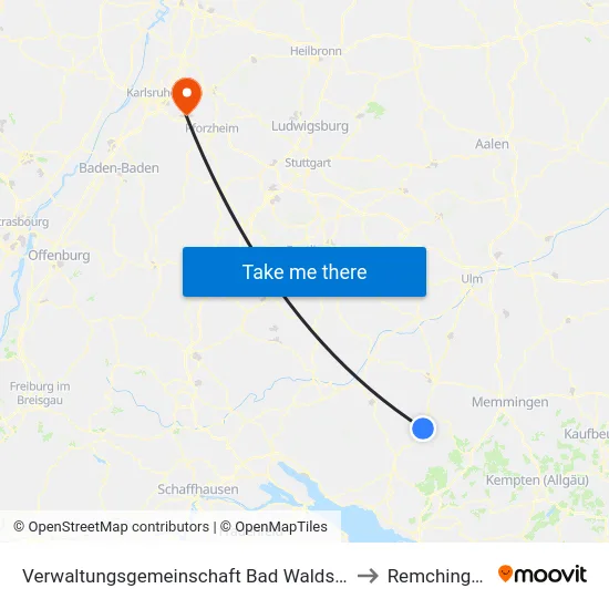 Verwaltungsgemeinschaft Bad Waldsee to Remchingen map