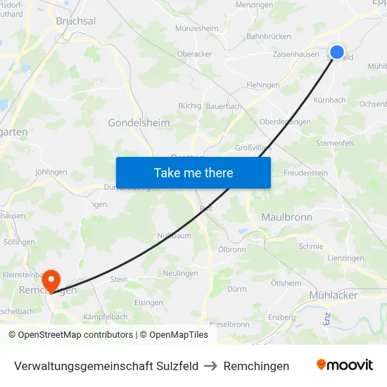 Verwaltungsgemeinschaft Sulzfeld to Remchingen map