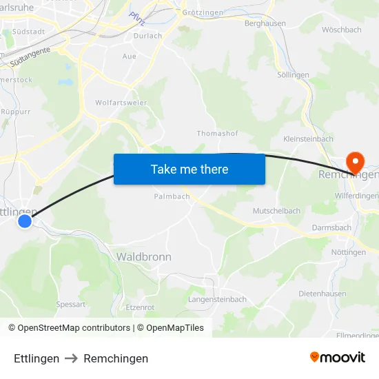 Ettlingen to Remchingen map
