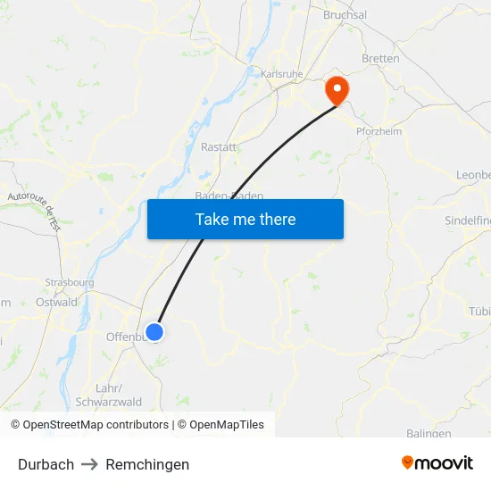 Durbach to Remchingen map