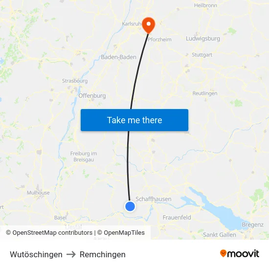Wutöschingen to Remchingen map