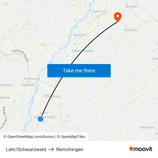 Lahr/Schwarzwald to Remchingen map