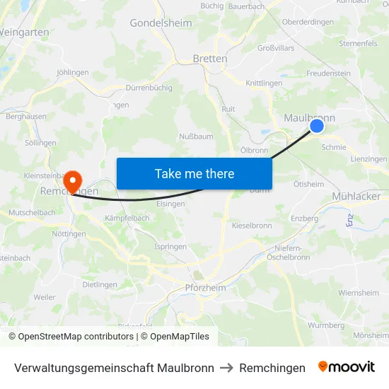 Verwaltungsgemeinschaft Maulbronn to Remchingen map