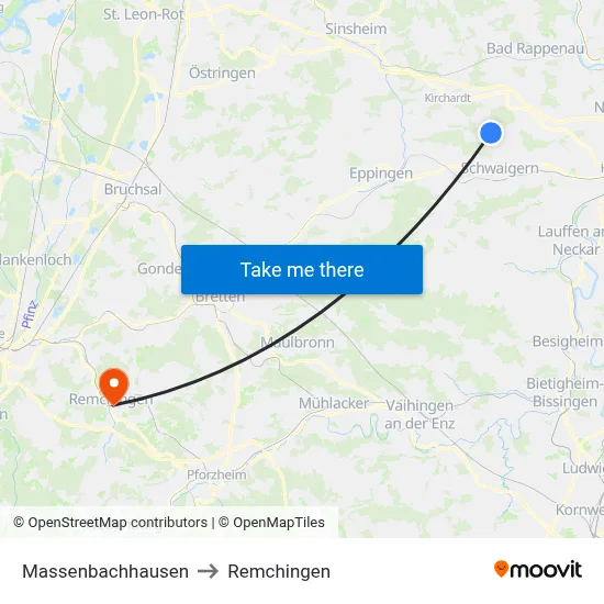 Massenbachhausen to Remchingen map