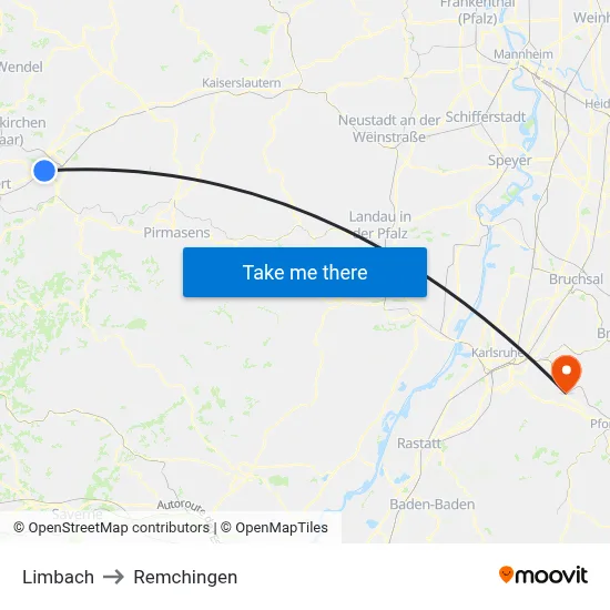 Limbach to Remchingen map