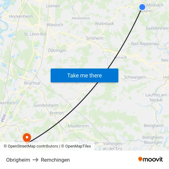 Obrigheim to Remchingen map