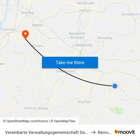 Vereinbarte Verwaltungsgemeinschaft Der Stadt Weilheim An Der Teck to Remchingen map