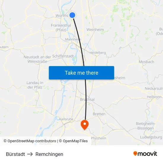 Bürstadt to Remchingen map