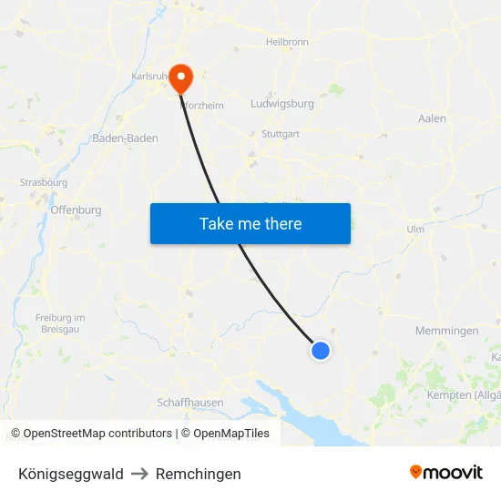 Königseggwald to Remchingen map