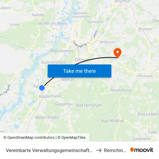 Vereinbarte Verwaltungsgemeinschaft Rastatt to Remchingen map