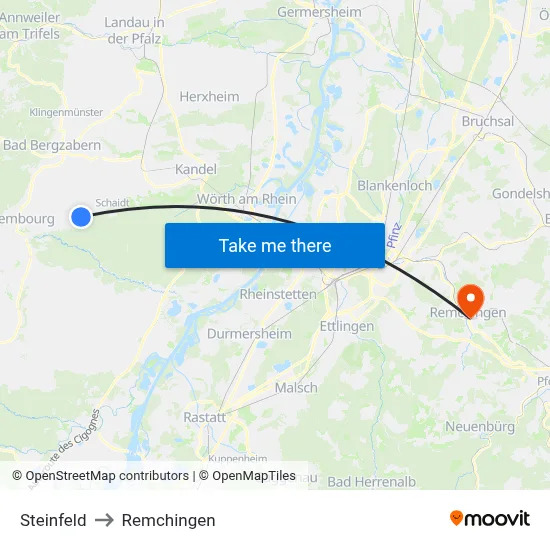 Steinfeld to Remchingen map
