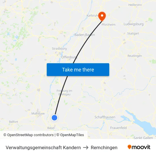 Verwaltungsgemeinschaft Kandern to Remchingen map