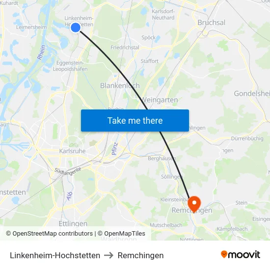 Linkenheim-Hochstetten to Remchingen map