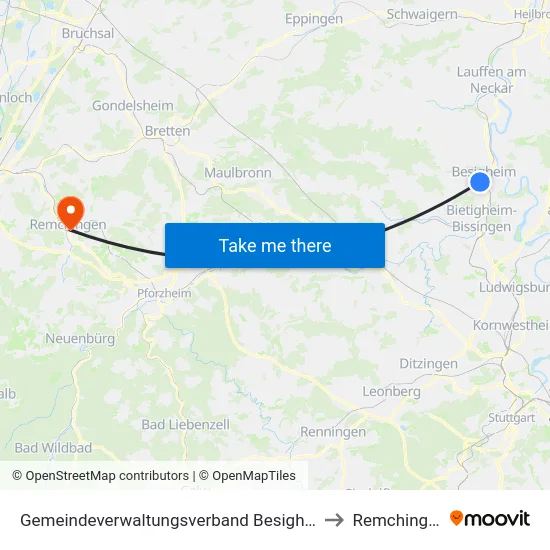 Gemeindeverwaltungsverband Besigheim to Remchingen map