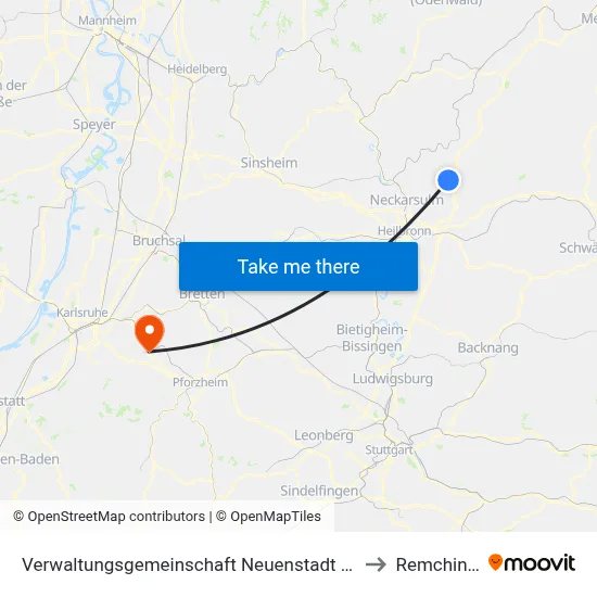Verwaltungsgemeinschaft Neuenstadt am Kocher to Remchingen map