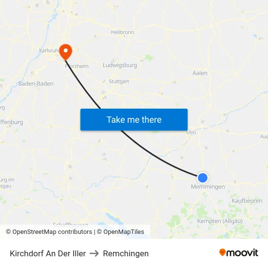 Kirchdorf An Der Iller to Remchingen map