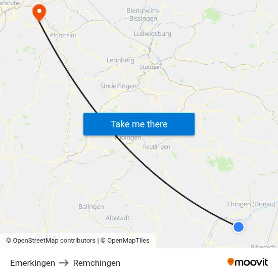 Emerkingen to Remchingen map
